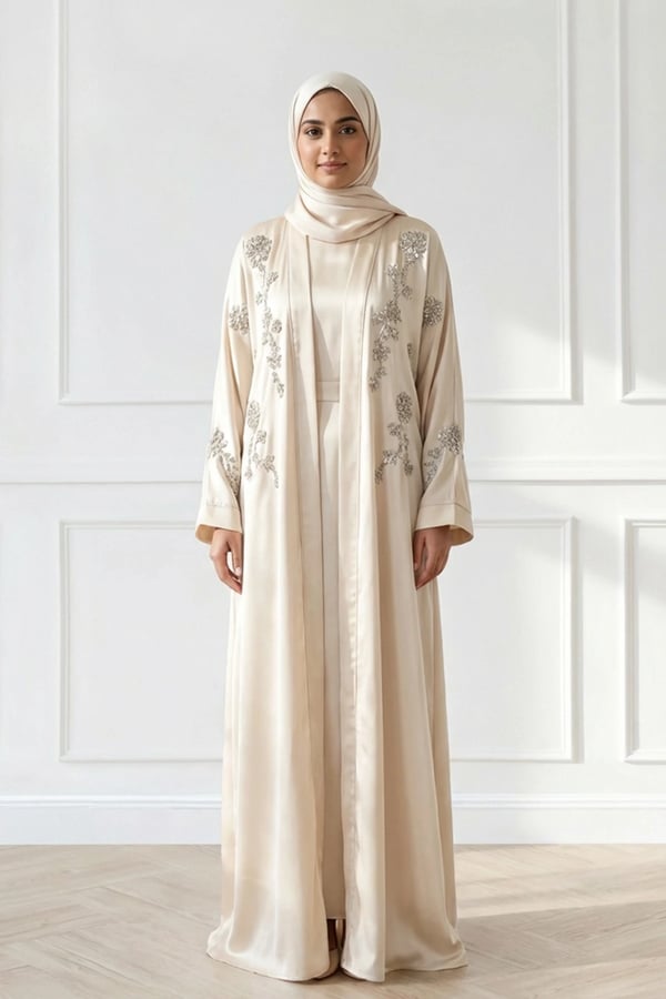 Roza Abaya luxe embellished premium collection - Cream, 50
