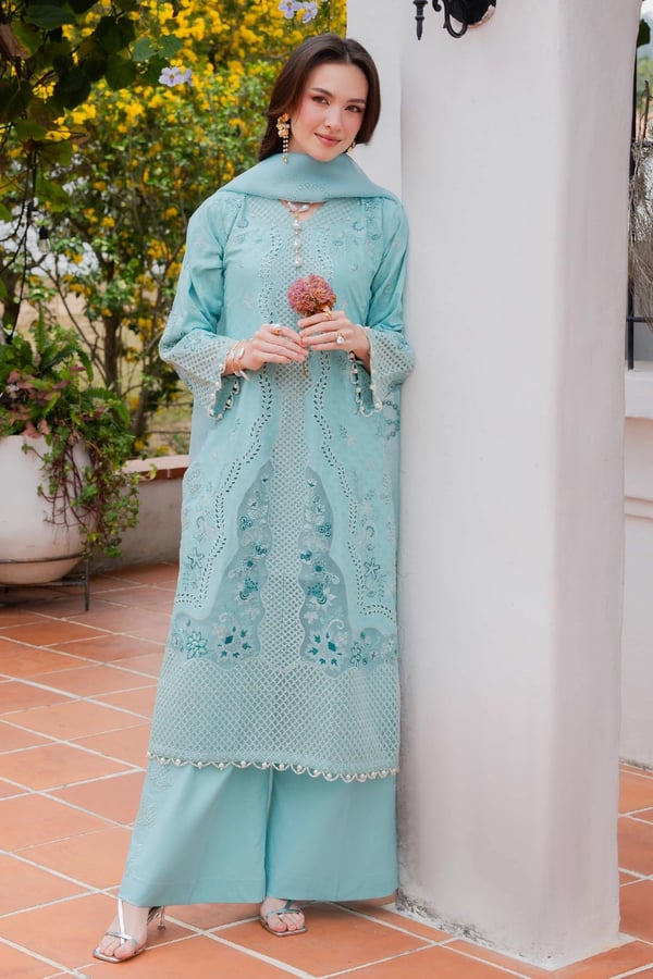 Aurea Eid collection 3 piece luxe embroidered suit - Blue, X - Large