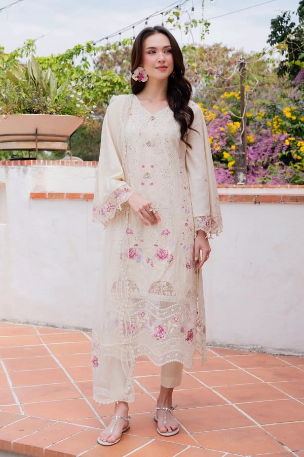 Aurea premium Eid collection 3 piece luxe suit - Cream, X - Large