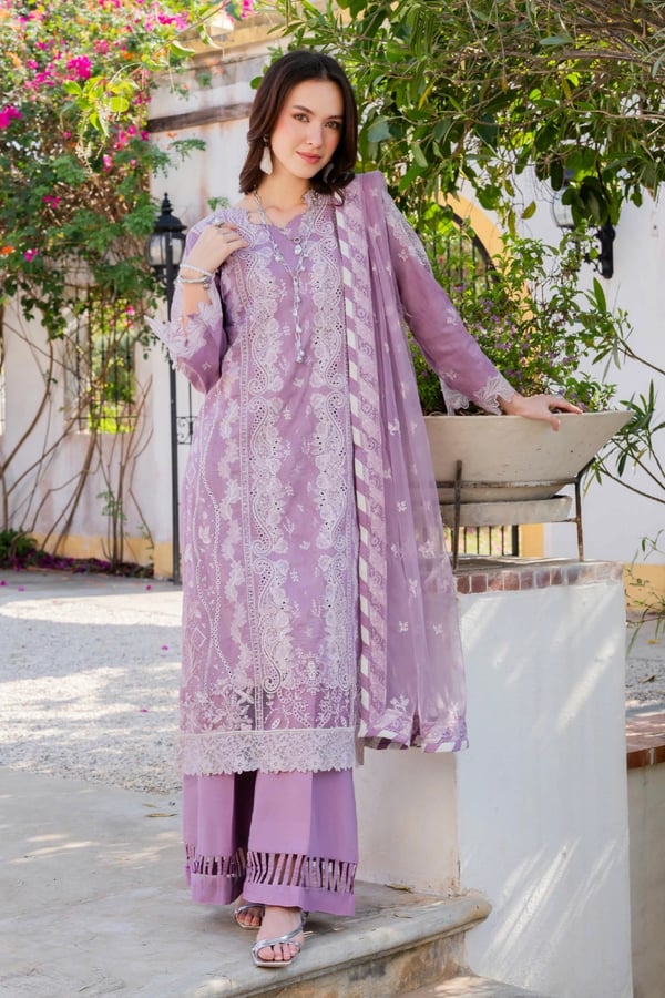 Aurea premium Eid collection 3 piece embroidered suit - Purple, X - Large