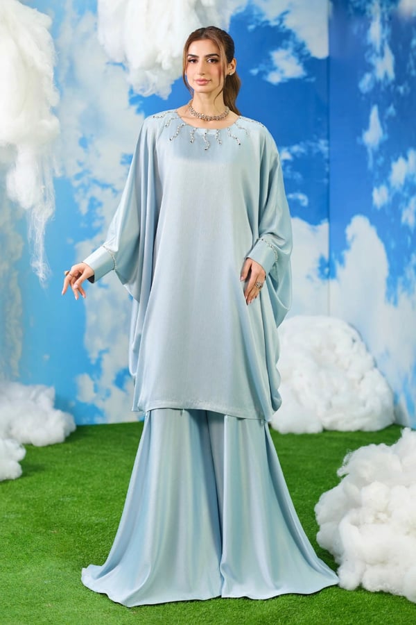 Nadia premium collection 2 piece plazo coord set - Blue, X - Large