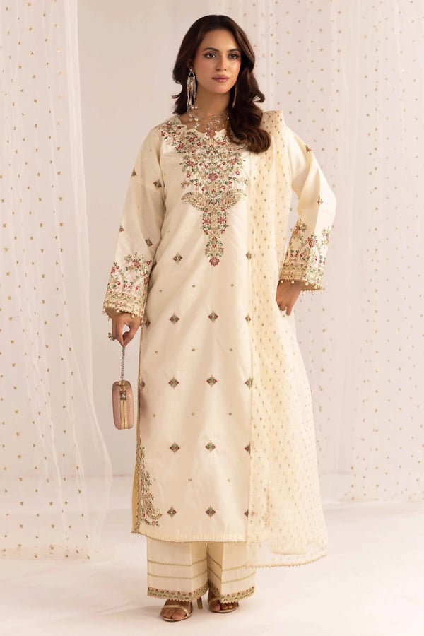 Serene premium collection 3 piece raw silk suit - Ofwhit, X - Large