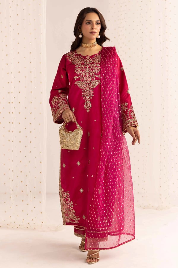 Serene premium collection 3 piece raw silk suit - DPINK, X - Large