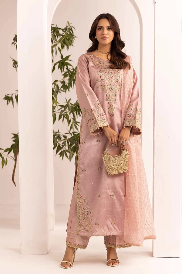 Serene premium collection 3 piece raw silk suit - LPINK, X - Large