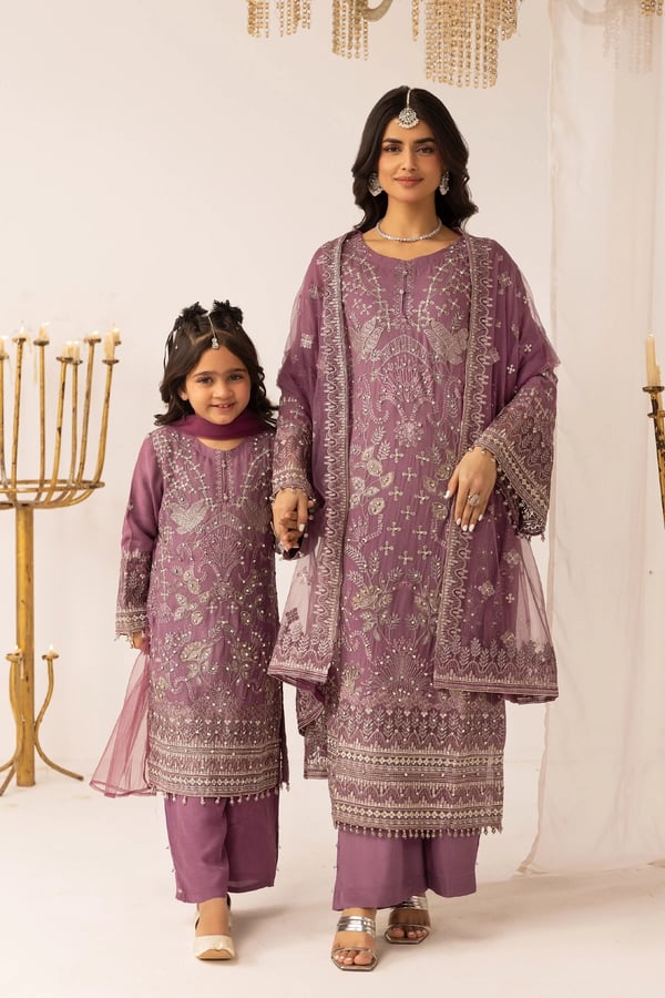 Ayra premium kids collection 3 piece lux Eid suit - Purple, 26