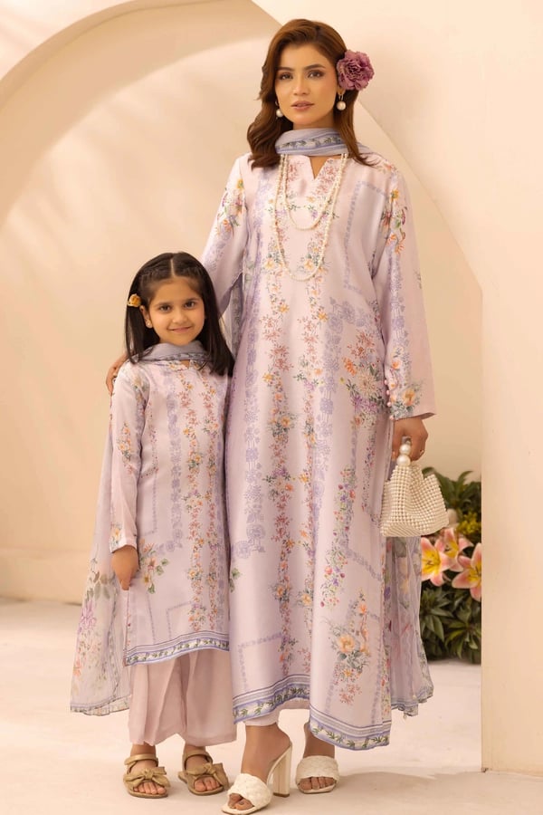 Silk Eid kids collection 3 piece mother and daughter suit