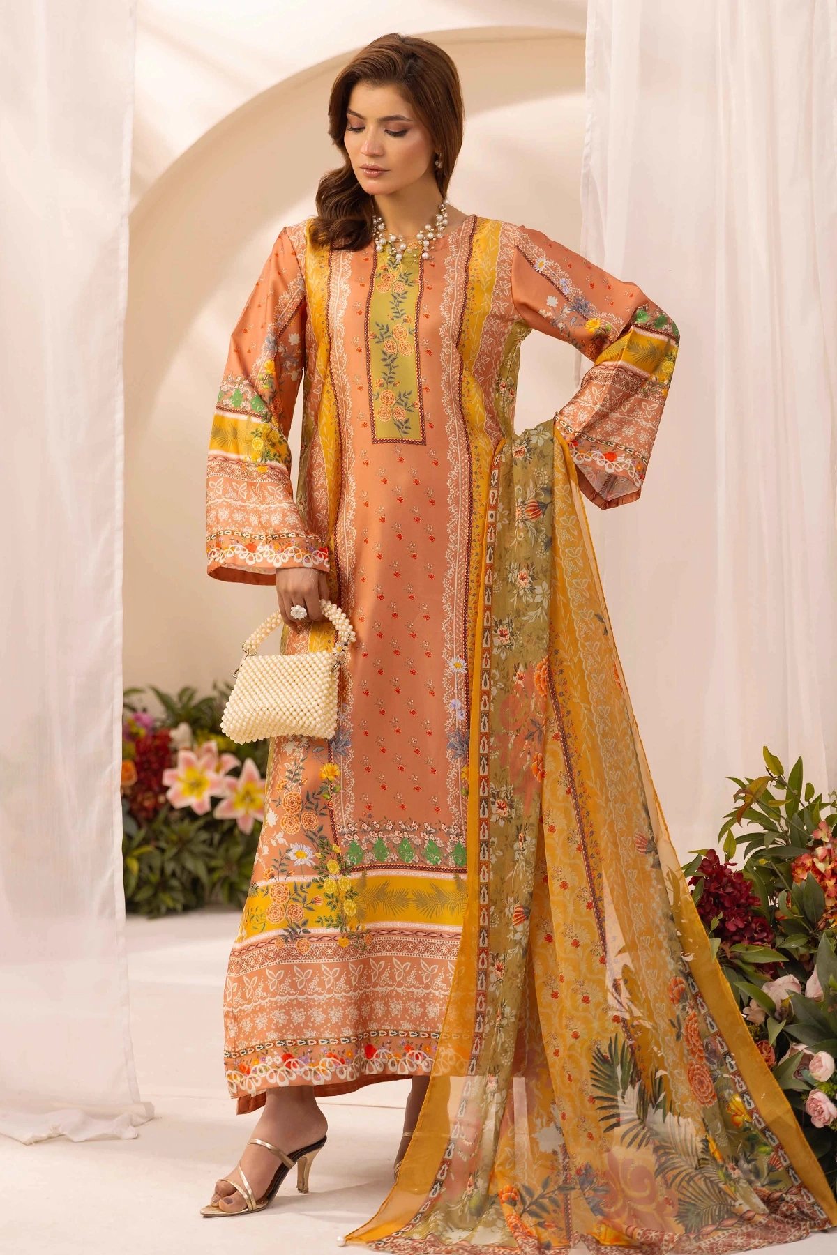 Silk collection printed 3 piece mother and daughter suit - Image 2