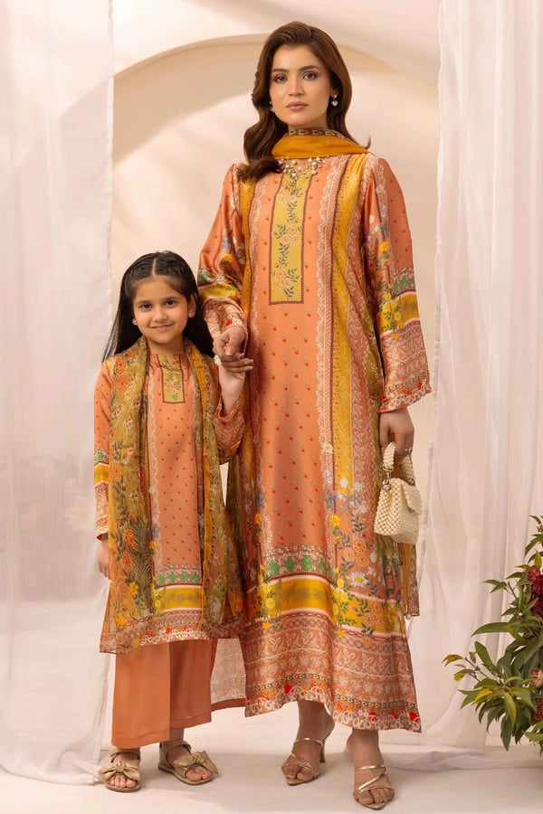 Silk kids collection printed 3 piece mother and daughter suit
