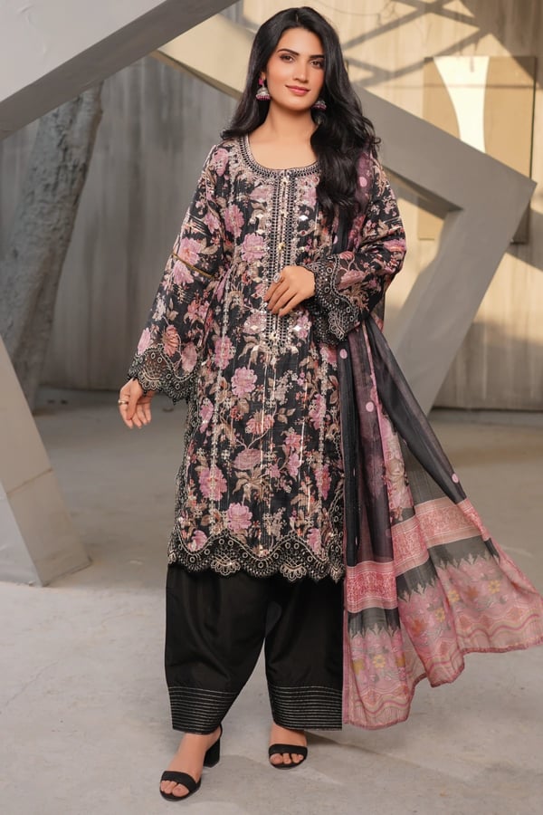 Zoya premium collection 3 piece farshi embroidered suit - Pink, X - Large