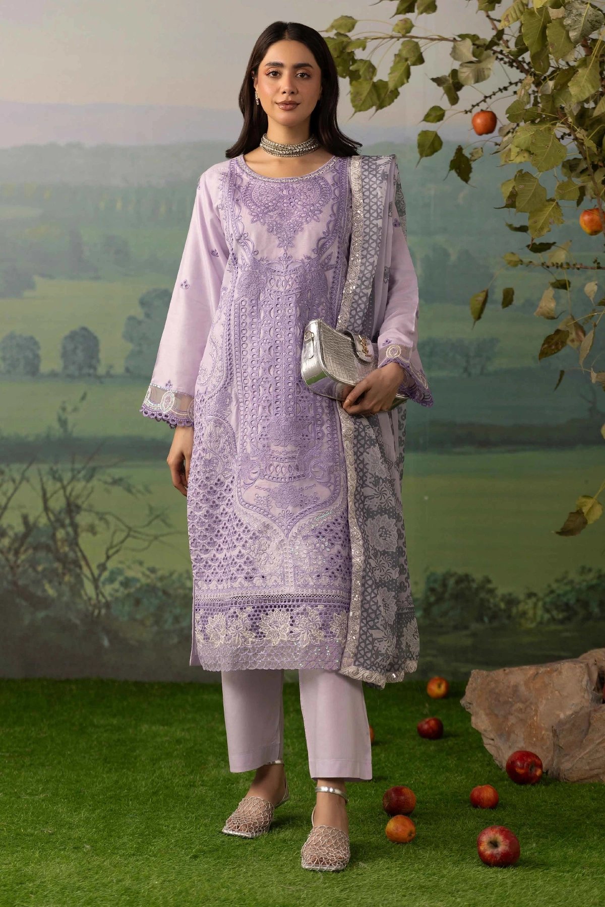 Image chikankari 3 piece embroidered Eid suit