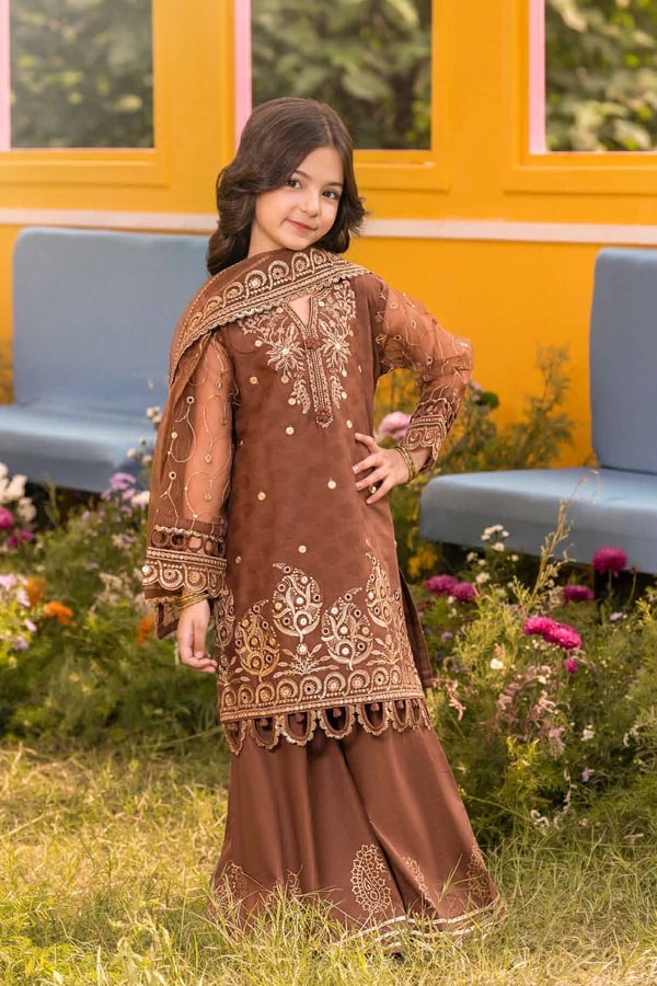 Hania Amir 2026 Eid edit 3 piece embroidered suit - Brown, 22