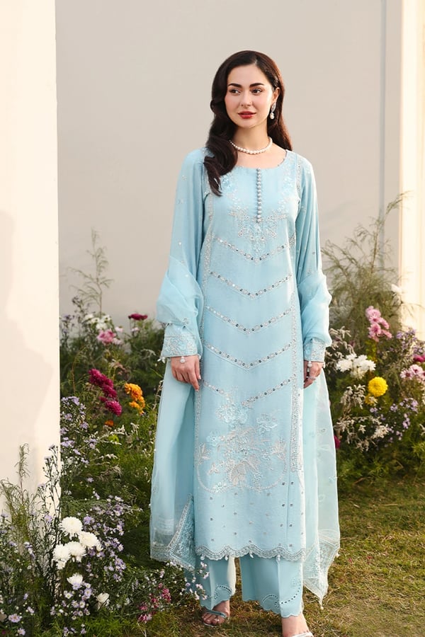 Hania Amir Eid edit 3 piece embroidered suit - S BLUE, X - Large
