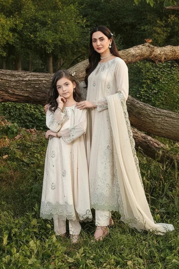 Hania Amir 2026 Eid collection 3 piece kids suit - Beige, 26