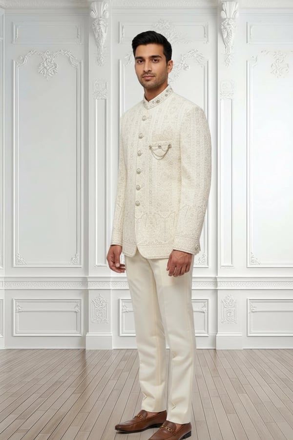 Men's sherwani with trouser - Cream, 34