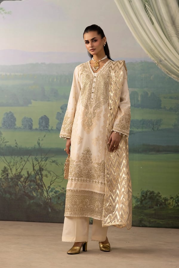 Shiffonz Eid 3 piece Jacquard premium collection - Cream, X - Large