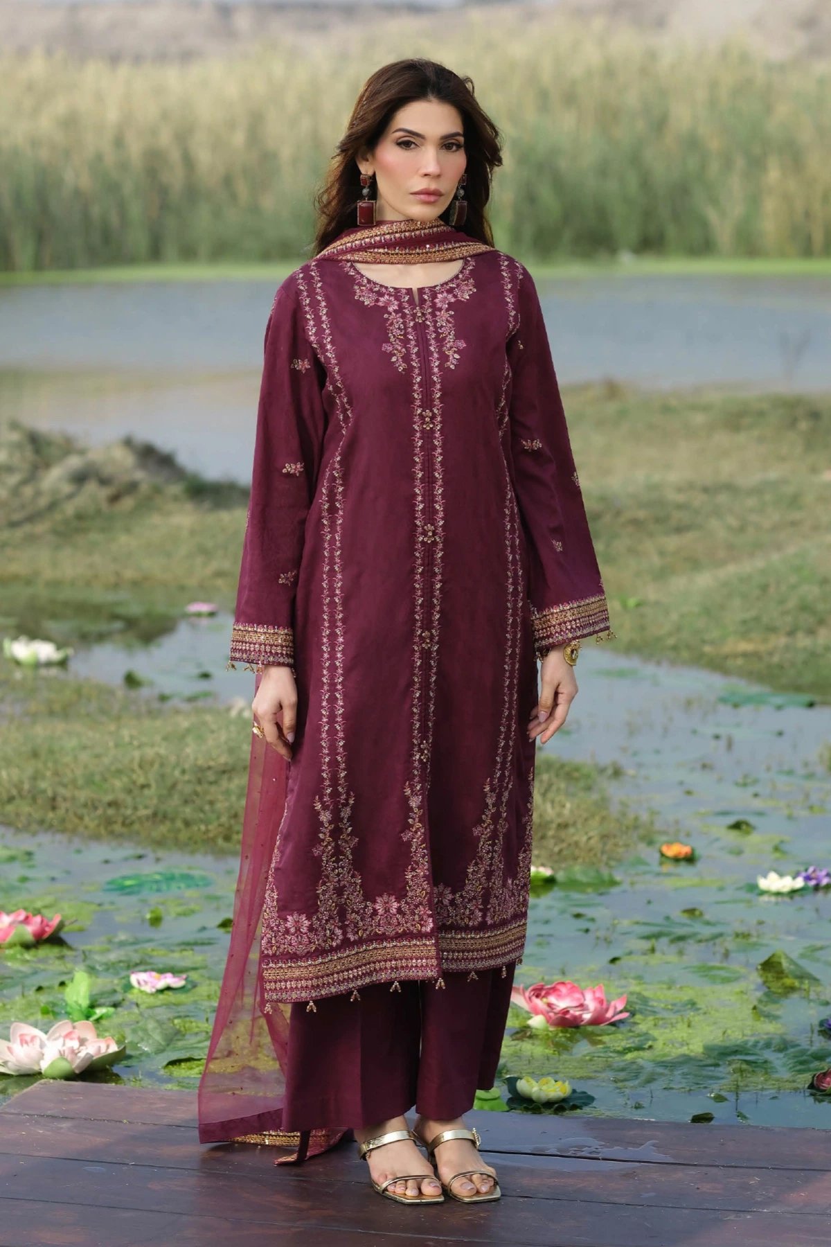 Lotus Collection 3 piece luxe embroidered Eid suit