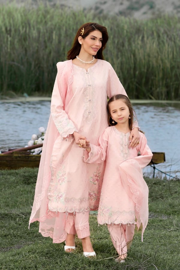 Lotus Kids Premium 3 piece mother and daughter Eid suit - L PINK, 22