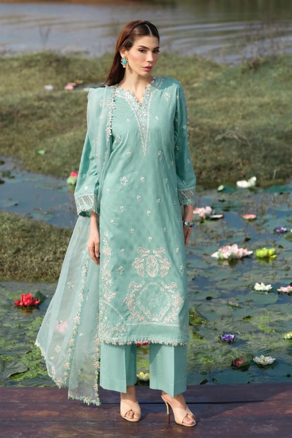 Lotus 3 piece luxe embroidered Eid collection - SGREEN, X - Large