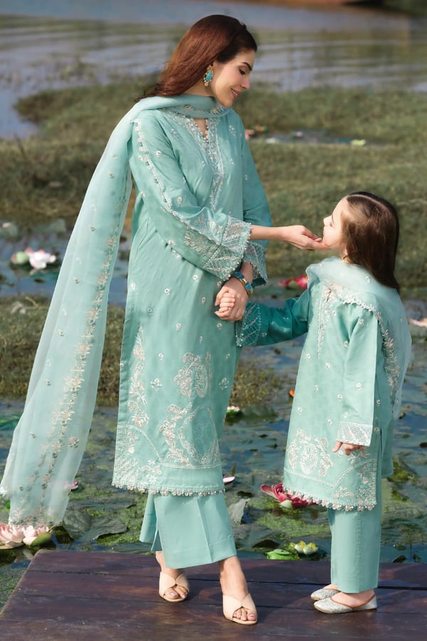 Lotus Kids 3 piece luxe embroidered Eid suit - SGREEN, 22