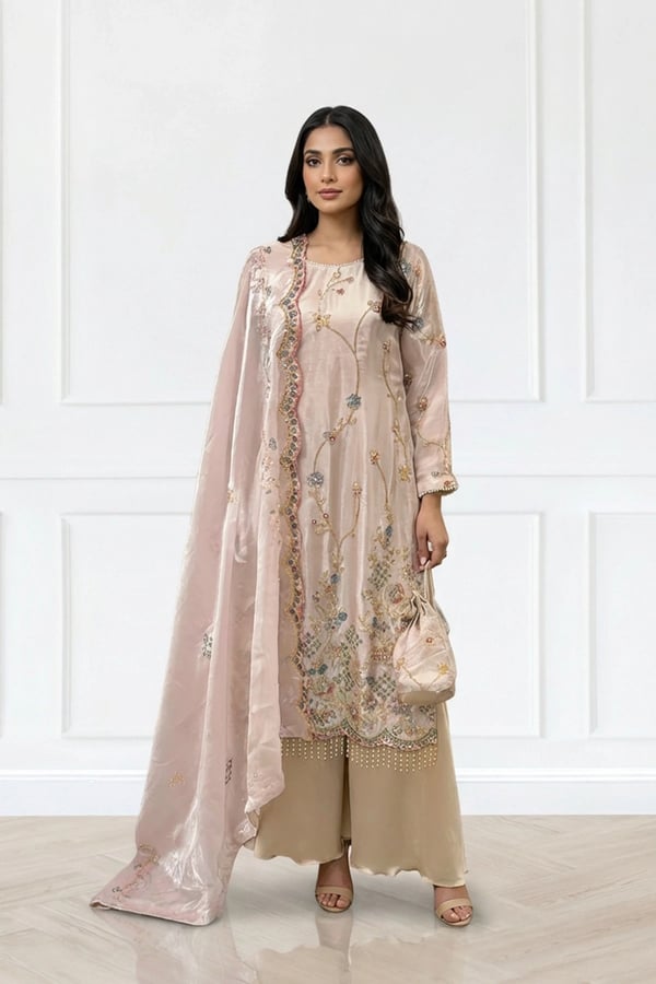 Maya premium collection embroidered plazo suit - Lilac, X - Large