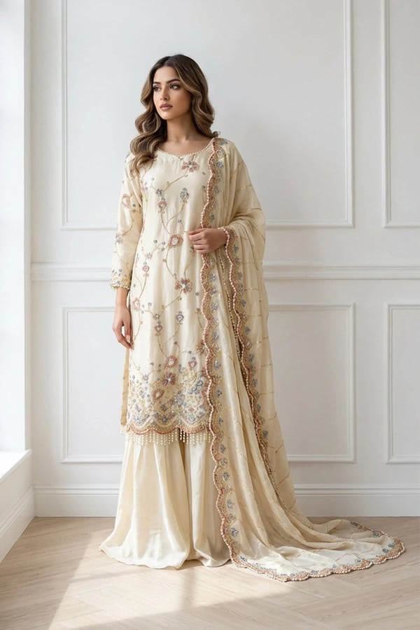 Maya premium collection 3 piece luxe suit - Cream, X - Large