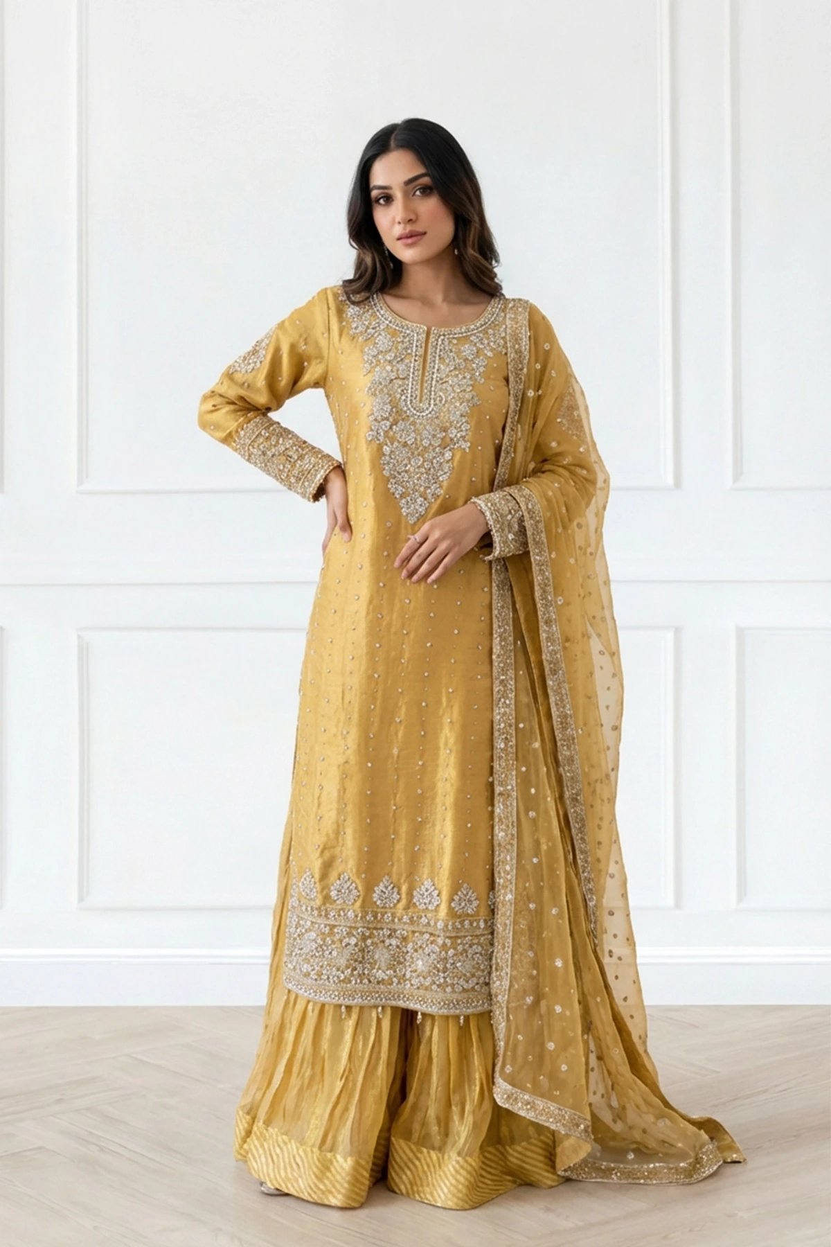 Lara premium collection 3 piece suit with crushed sharara