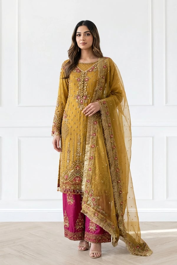 Lara premium collection 3 piece luxe suit - MEHNDI, X - Large