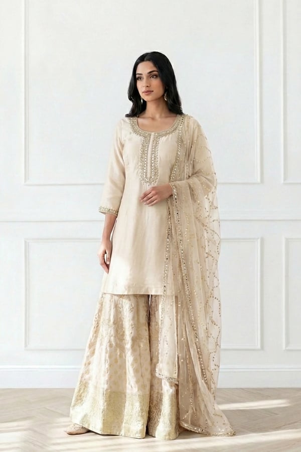 Rani Premium collection 3 piece plazo suit - Cream, 36