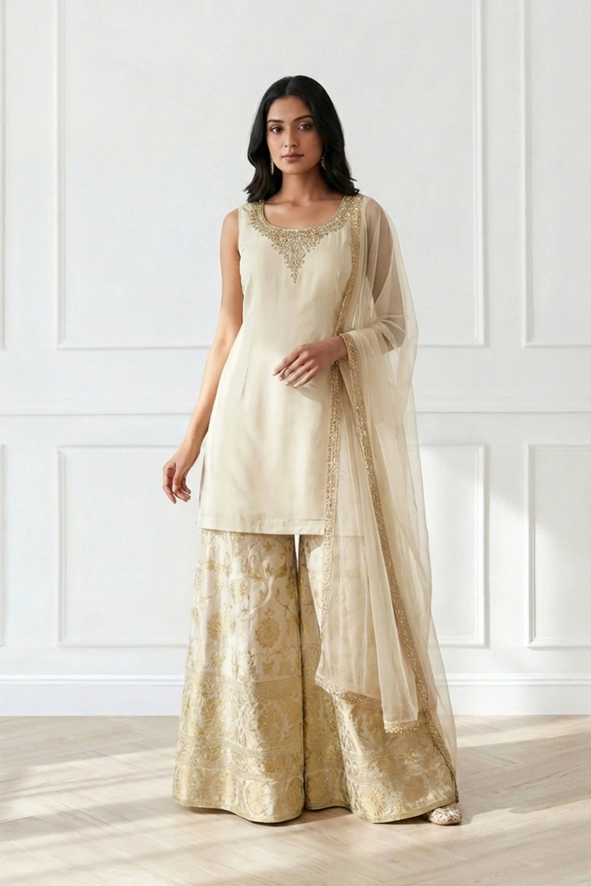 Rubia collection 3 piece embroidered sharara suit