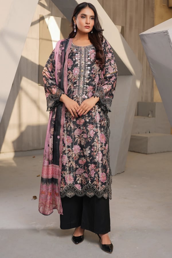 Zoya premium collection 3 piece embroidered plazo suit - Pink, X - Large