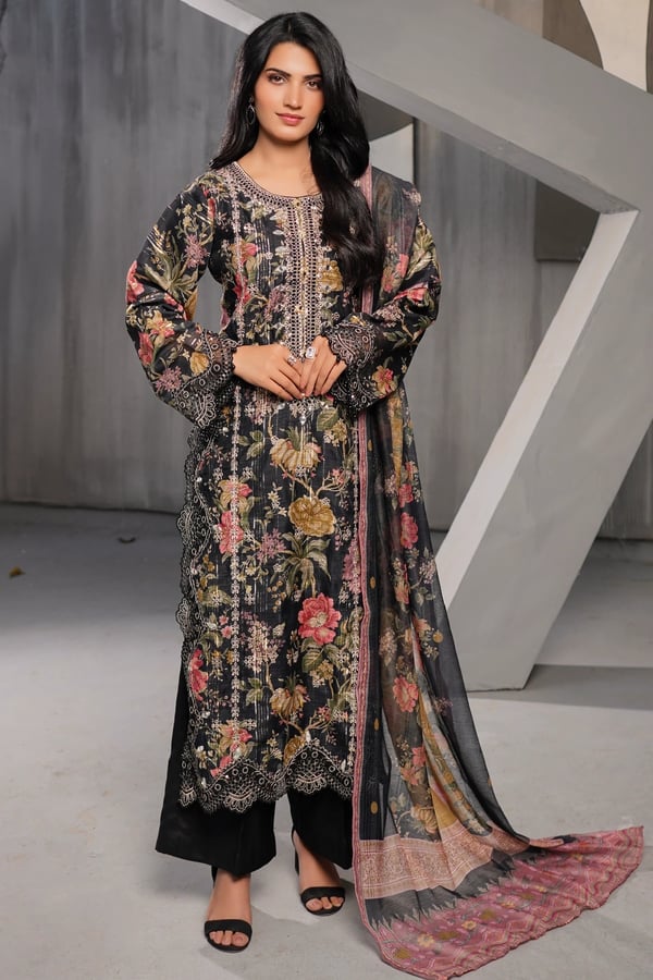 Zoya premium collection 3 piece embroidered plazo suit - Black, X - Large