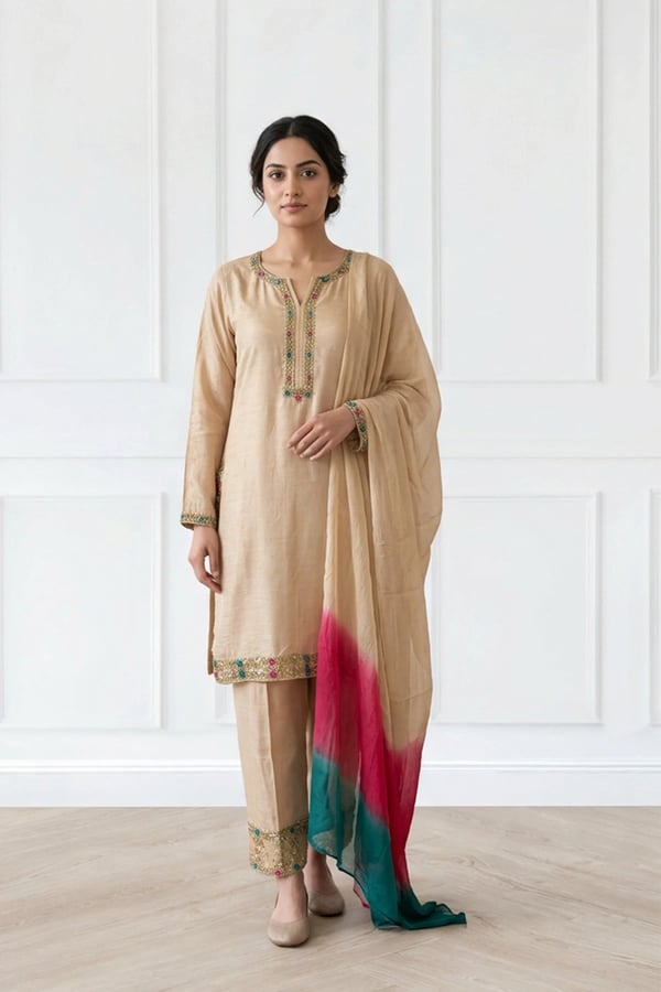 Rana 3 piece embroidered premium collection - Cream, X - Large