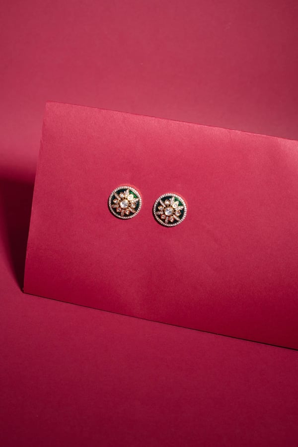 Regal polki floral kundan studs - DGREEN, FS