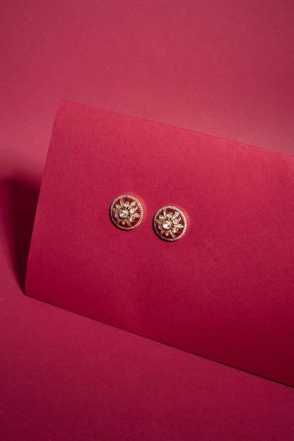 Regal polki floral kundan studs - DPINK, FS