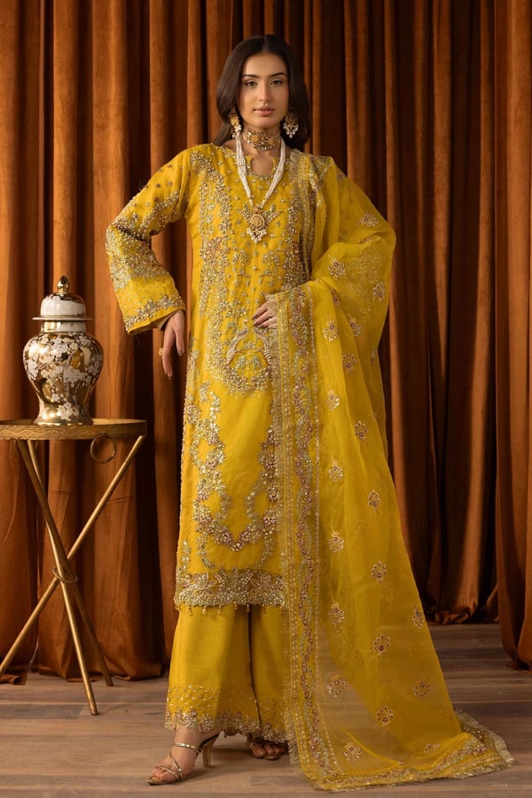 Sangeet premium collection 3 piece mehndi suit - MUSTAR, X - Large