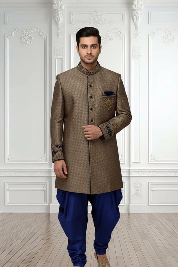 Men's Sherwani with Churidar - Gold, 34