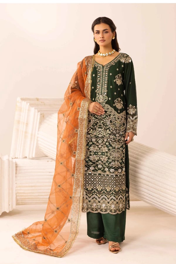 Yamna premium Eid embroidered collection - Green, X - Large