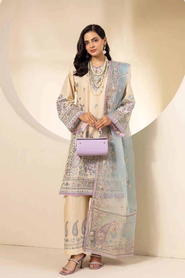 Jahaan Eid edit embroidered casual suit - Beige, X - Large
