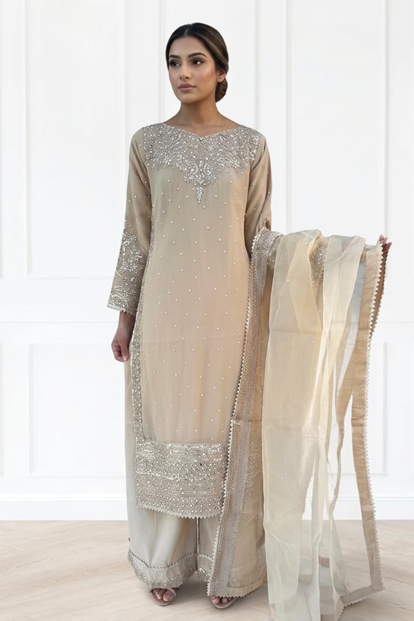 Albella premium collection 3 piece embroidered suit - Gold, XL