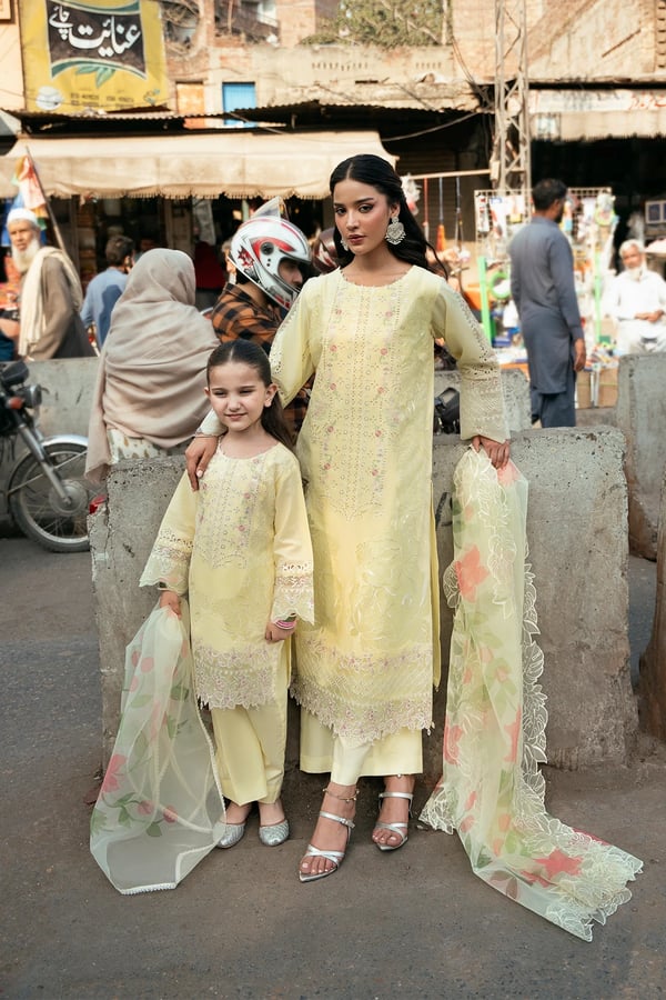 Bazaar kahani collection kids mother and daughter luxe suit - Yellow, 26