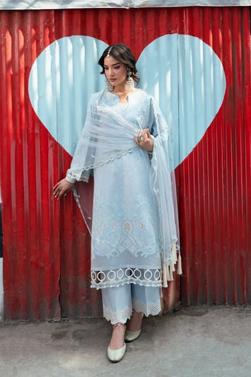 Bazaar kahani collection Edit edit embroidered suit - SBLUE, Small