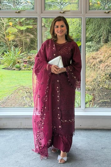 Ivana luxury collection 3 piece embroidered suit - MAGENT, Large