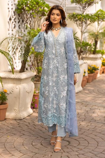 Shiffonz luxe collection 3 piece embroidered suit - Blue, X - Large