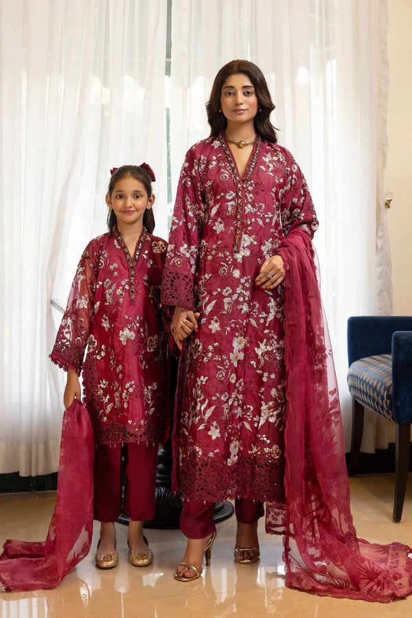 Shiffonz luxe collection kids 3 piece embroidered suit - Maroon, 22