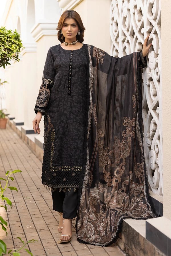 Shiffonz luxe collection embroidered 3 piece suit - Black, X - Large