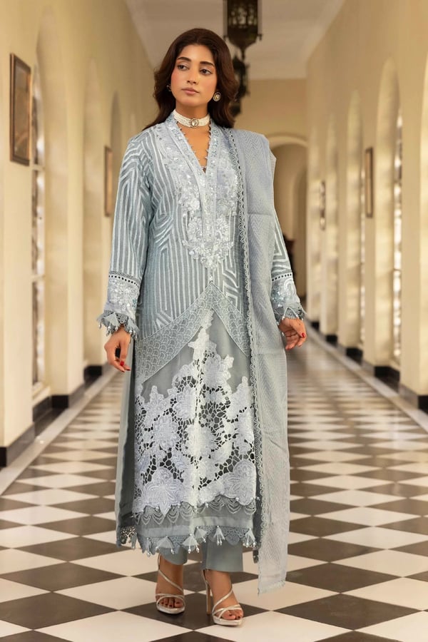 Shiffonz luxury embroidered 3 piece suit - SBLUE, X - Large