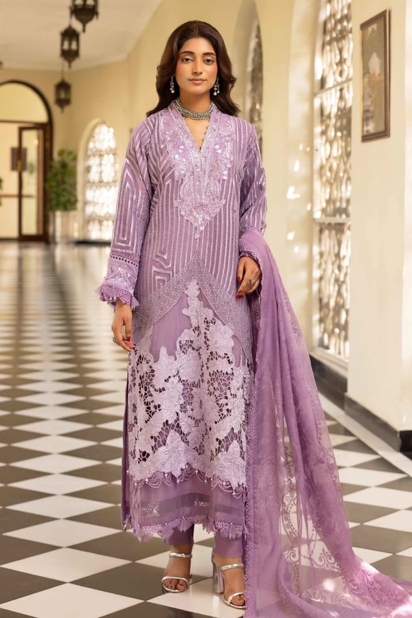 Shiffonz luxury embroidered 3 piece suit - Purple, X - Large