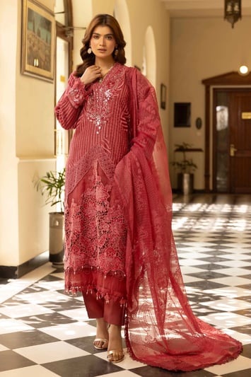 Shiffonz luxury embroidered 3 piece suit - Pink, Medium