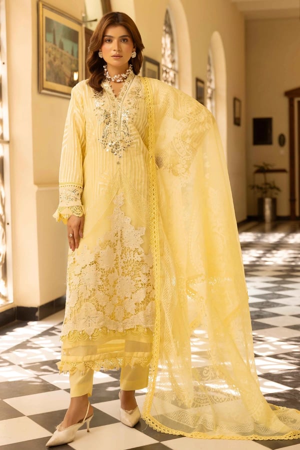 Shiffonz luxury embroidered 3 piece suit - Yellow, X - Large