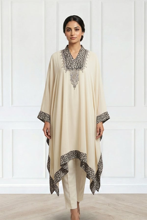 Kaftan chiffon premium collection - Cream, X - Large